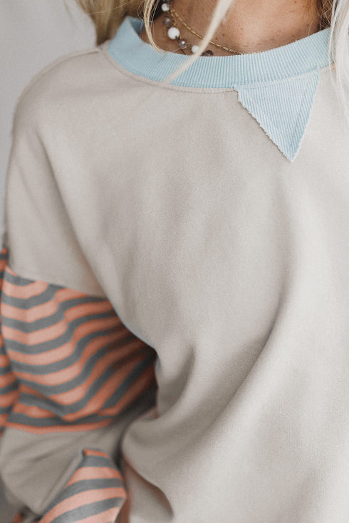 Striped Colorblock Patchwork Drop Shoulder Sweatshirt